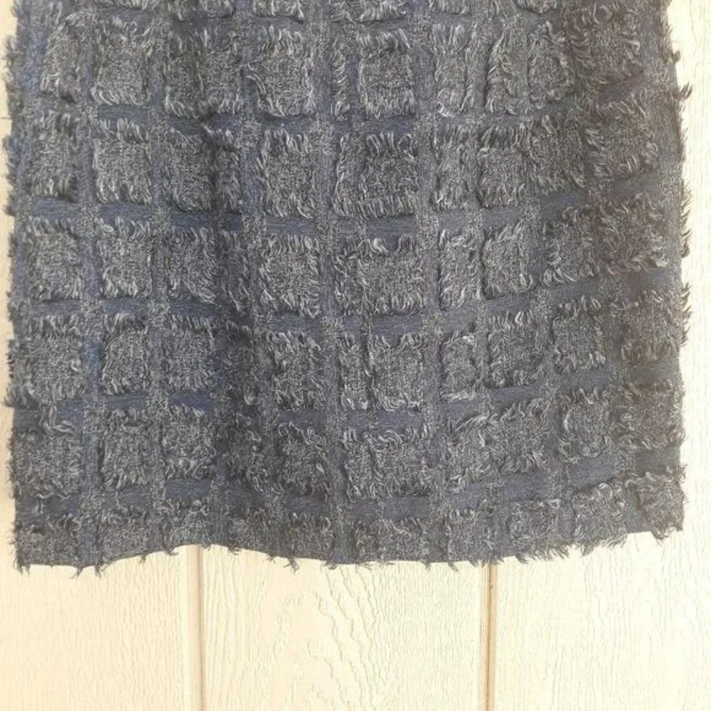 Love21 Raw Edge Frayed Quilted Checker Checked‎ Textured Mini Skirt Blue Sz S